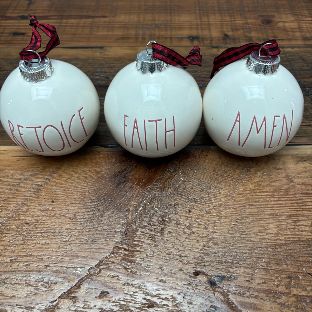 Rae Dunn Holiday Ornaments with Red Accents FAITH REJOICE AMEN